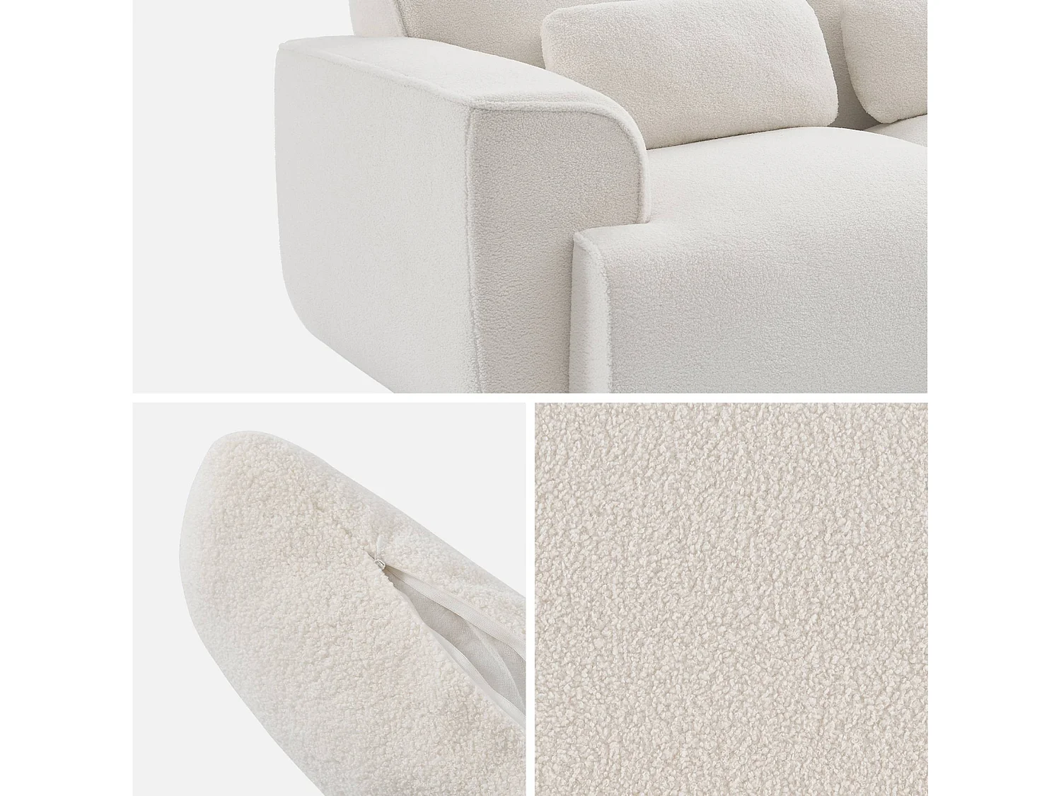 Canapé 2 places. tissu bouclette. 2 coussins déhoussables. Wallas  L 178 x P 97.5 x H 73cm