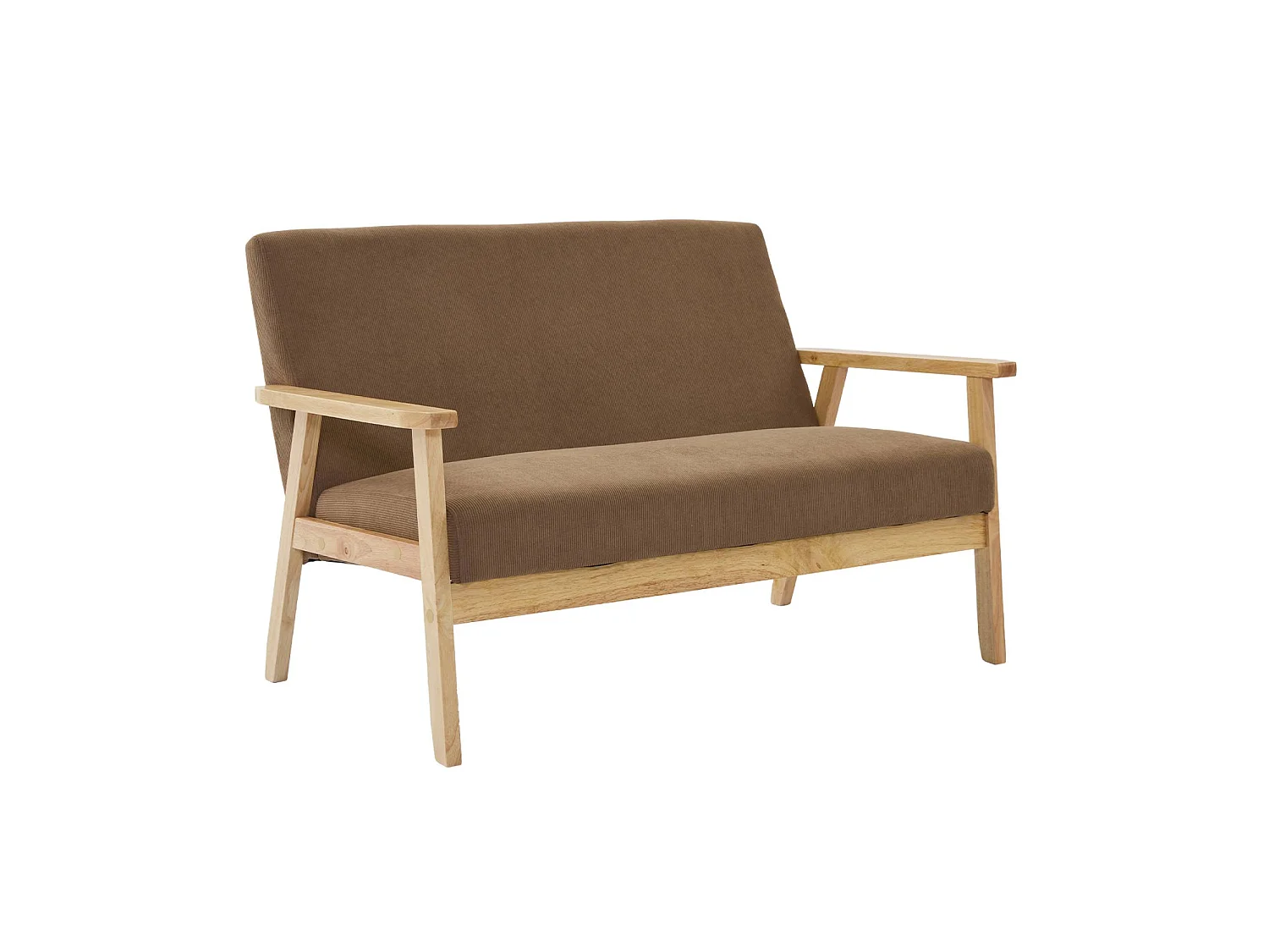 Sofá-banco de pana con patas de madera,  2 plazas pardo