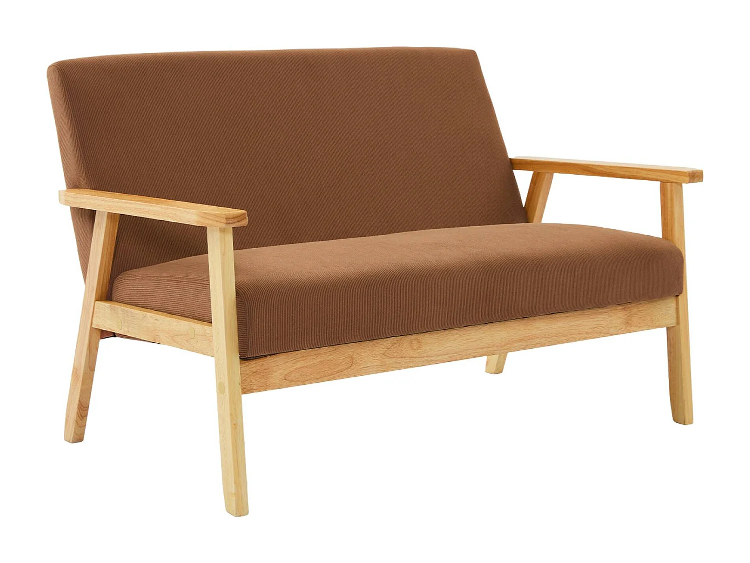 Banquette canapé 2 places en bois et tissu velours côtelé coloris marron. Isak. L 114 x P 69.5 x H 73cm