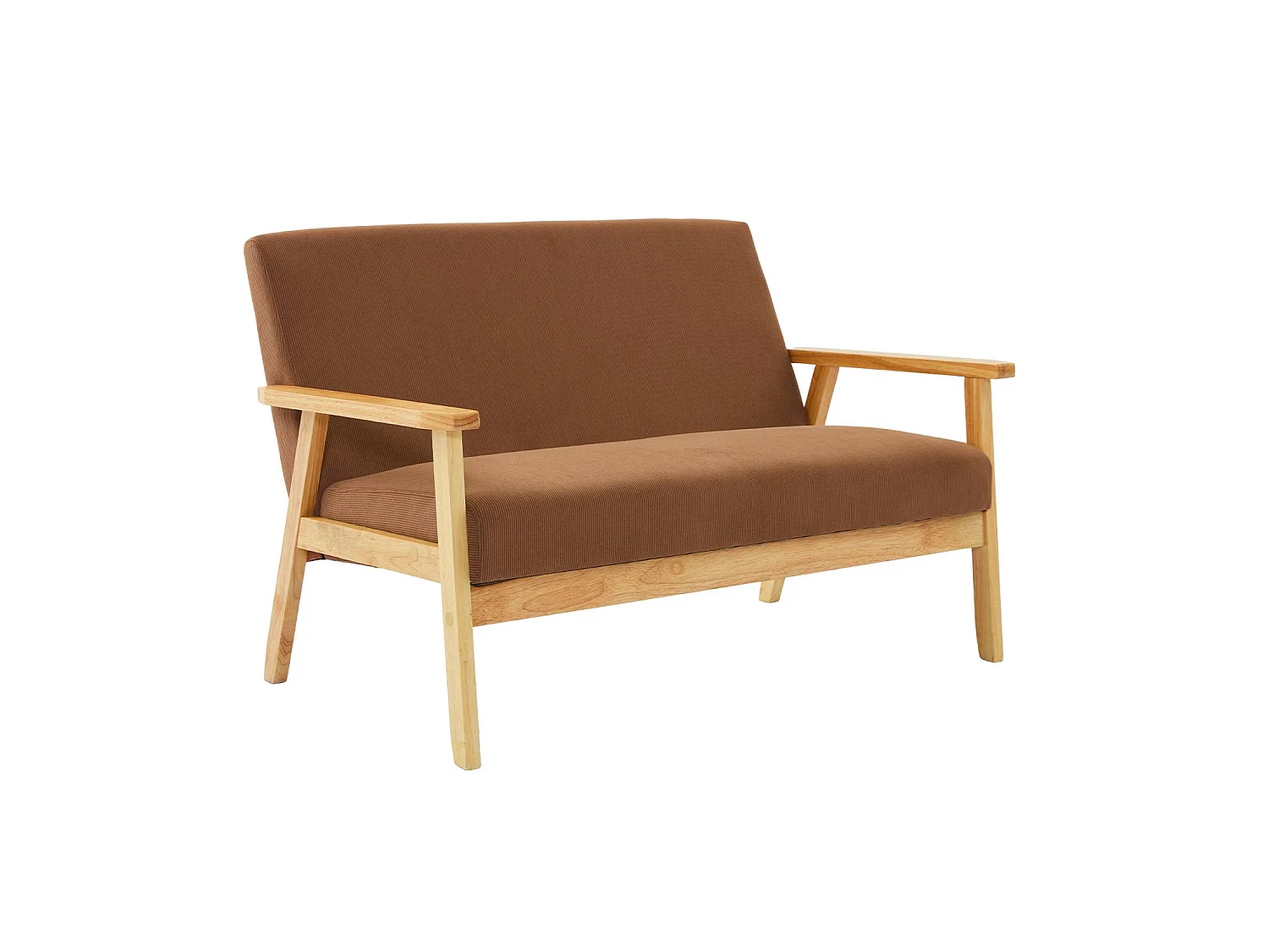 Sofá-banco de pana con patas de madera,  2 plazas marrón