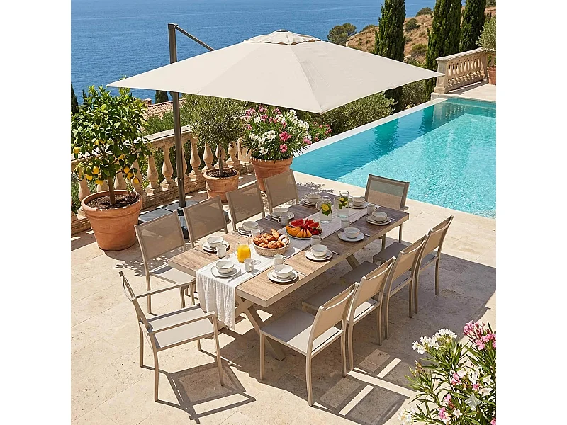 Table de jardin L201 cm aluminium et céramique 8 personnes crème - Tivoli