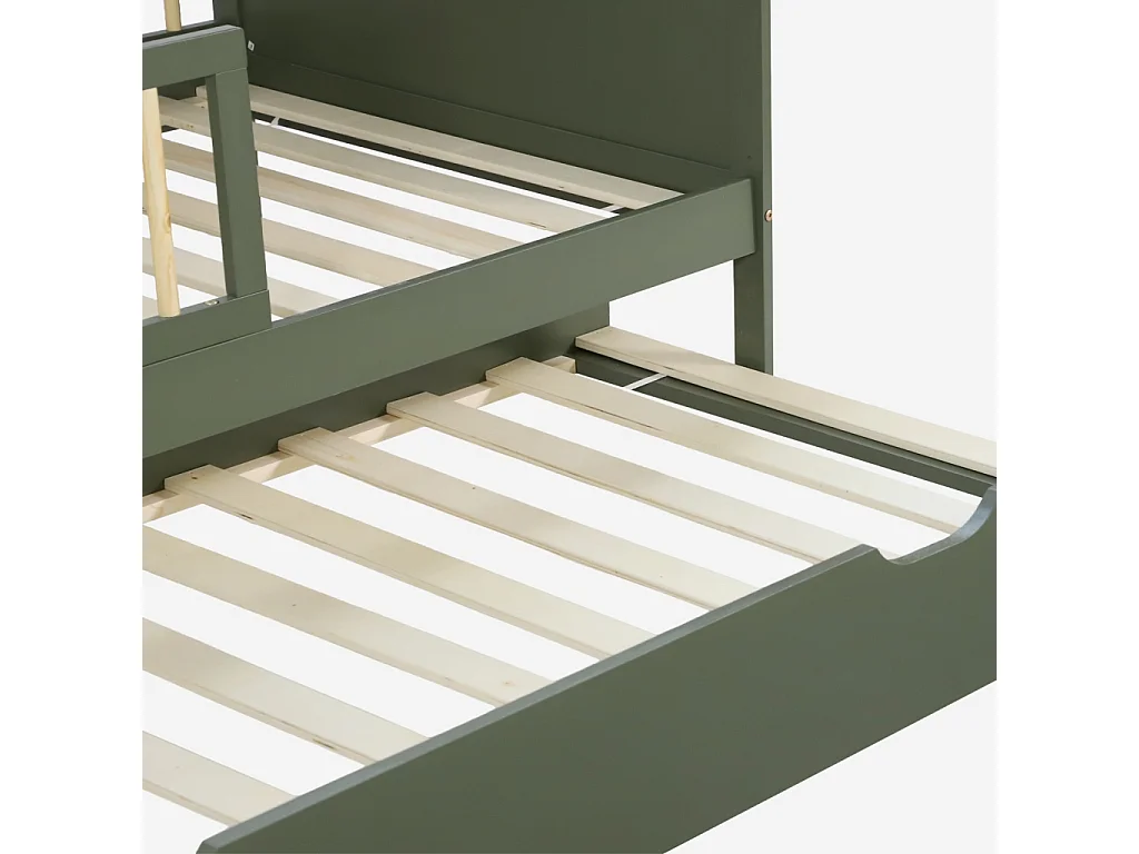 Letto a nido per bambini in pino naturale con rete a doghe e cassetto,