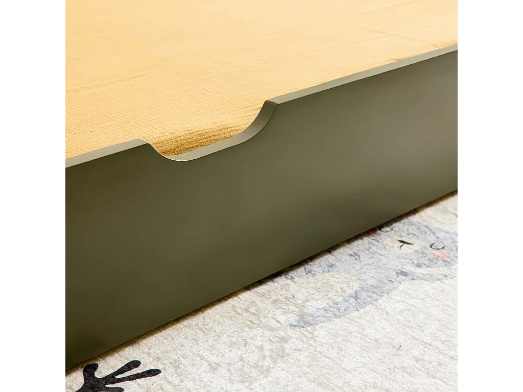 Cama nido infantil 190cm pino natural con somier de láminas y cajón