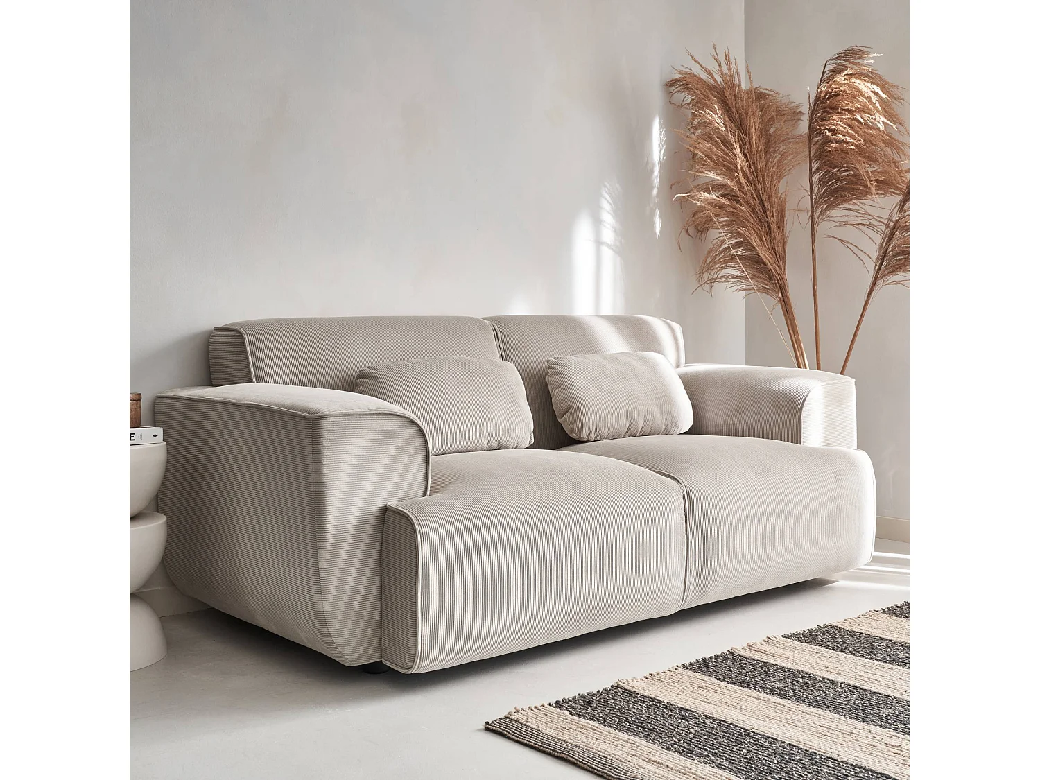 Sofá de pana de 2 plazas gris beige