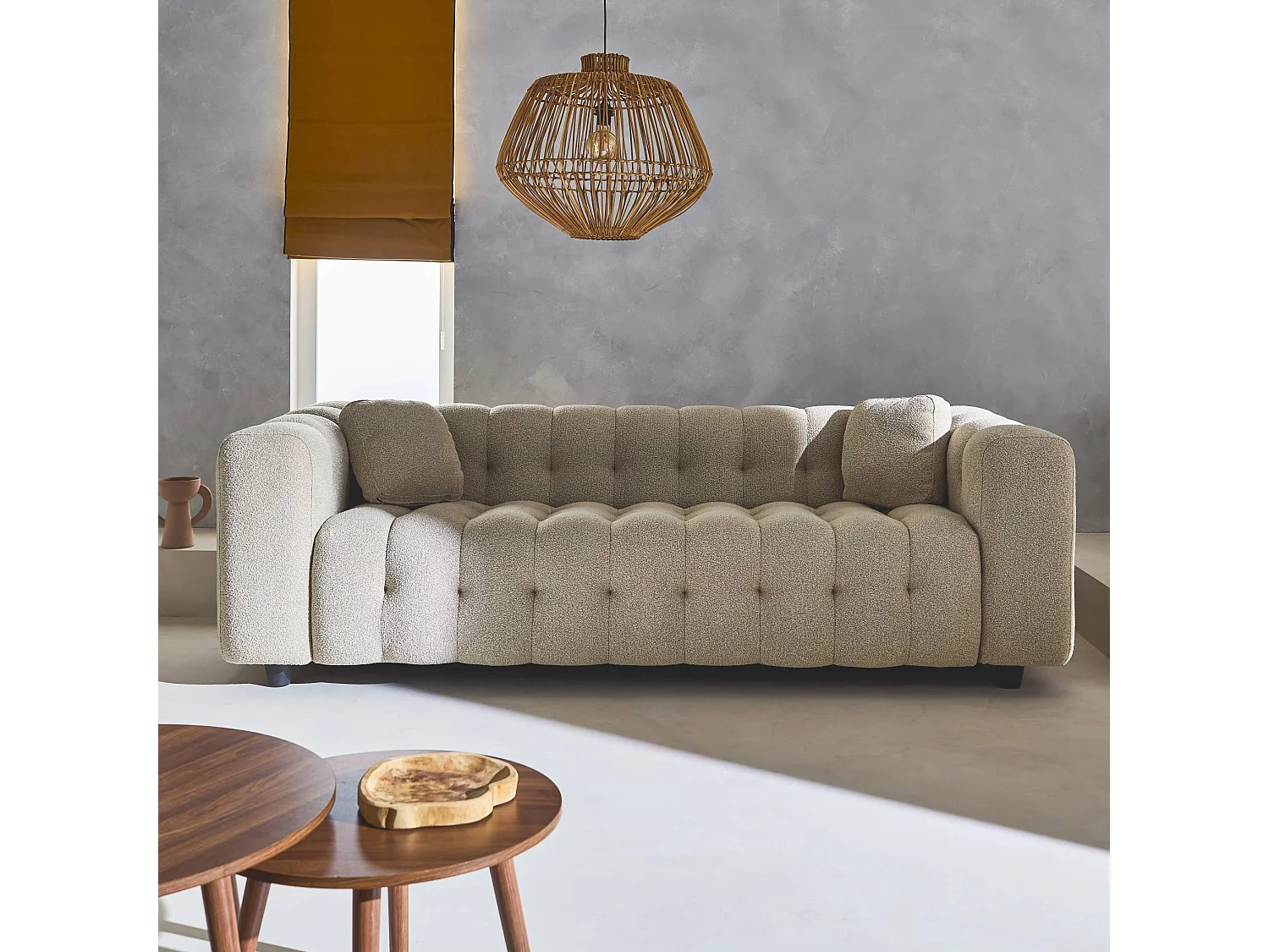 Divano in tessuto bouclé, 3 posti, beige