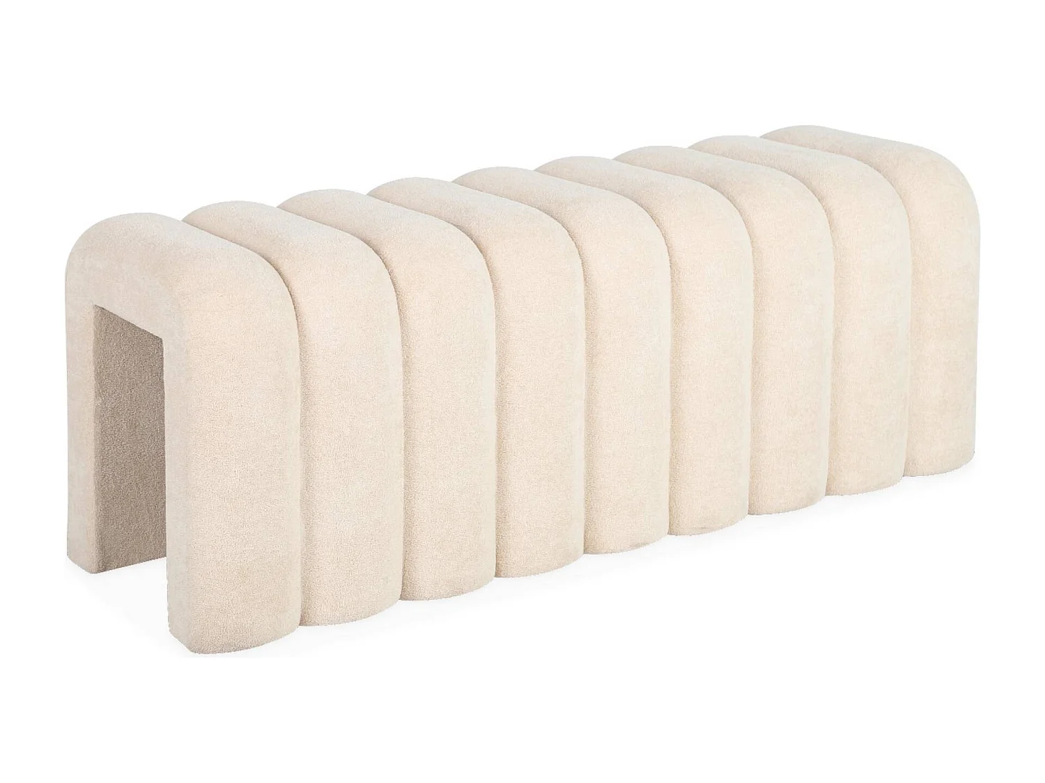 Banc. bout de lit beige contemporain en tissu