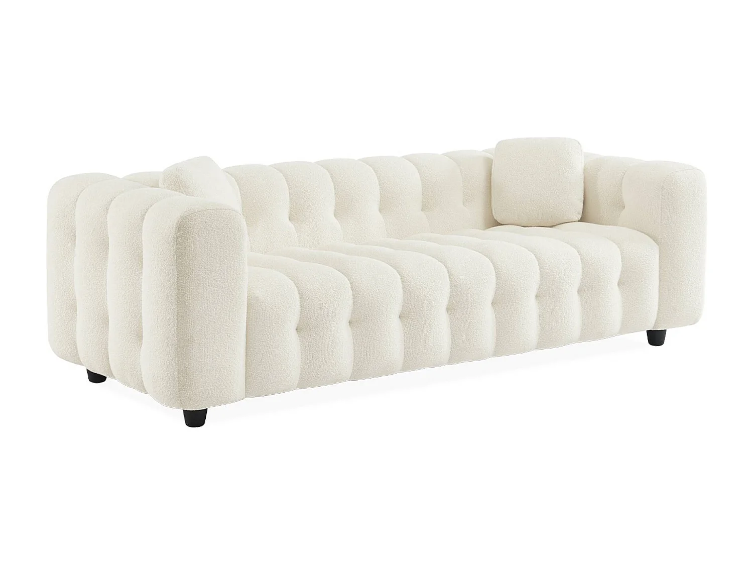 Sofá de 3 plazas, tapizado en tela borreguito texturizada crema