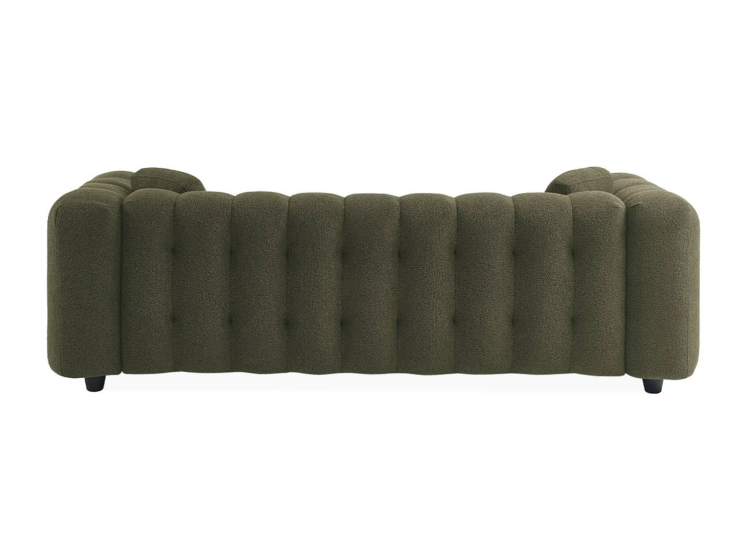 Canapé 3 places en bouclette texturée capitonné kaki foncé - Structure bois d'eucalyptus et contreplaqué