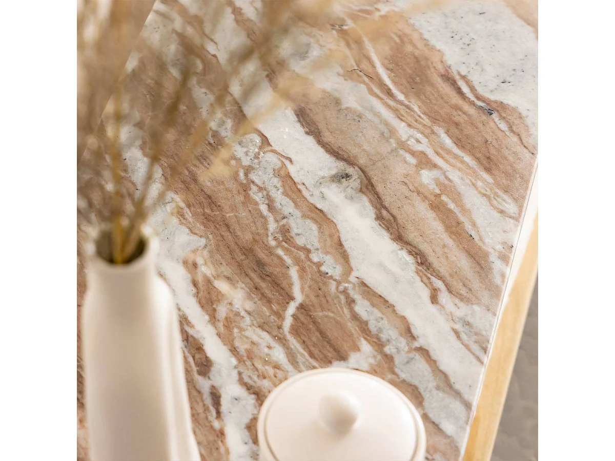 Table basse ovale en bois de manguier et marbre Isabella