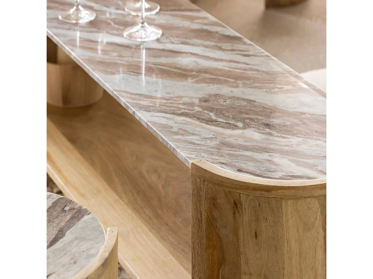 Table basse ovale en bois de manguier et marbre Isabella