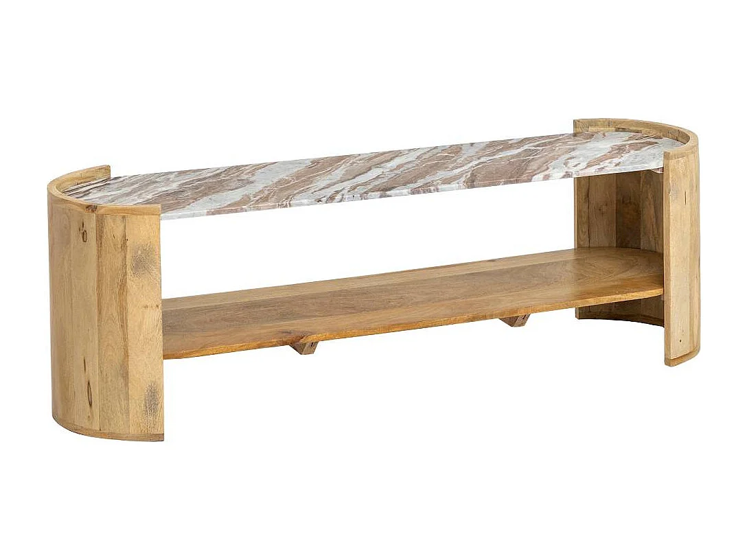 Mesa de centro oval en madera de mango y mármol Isabella