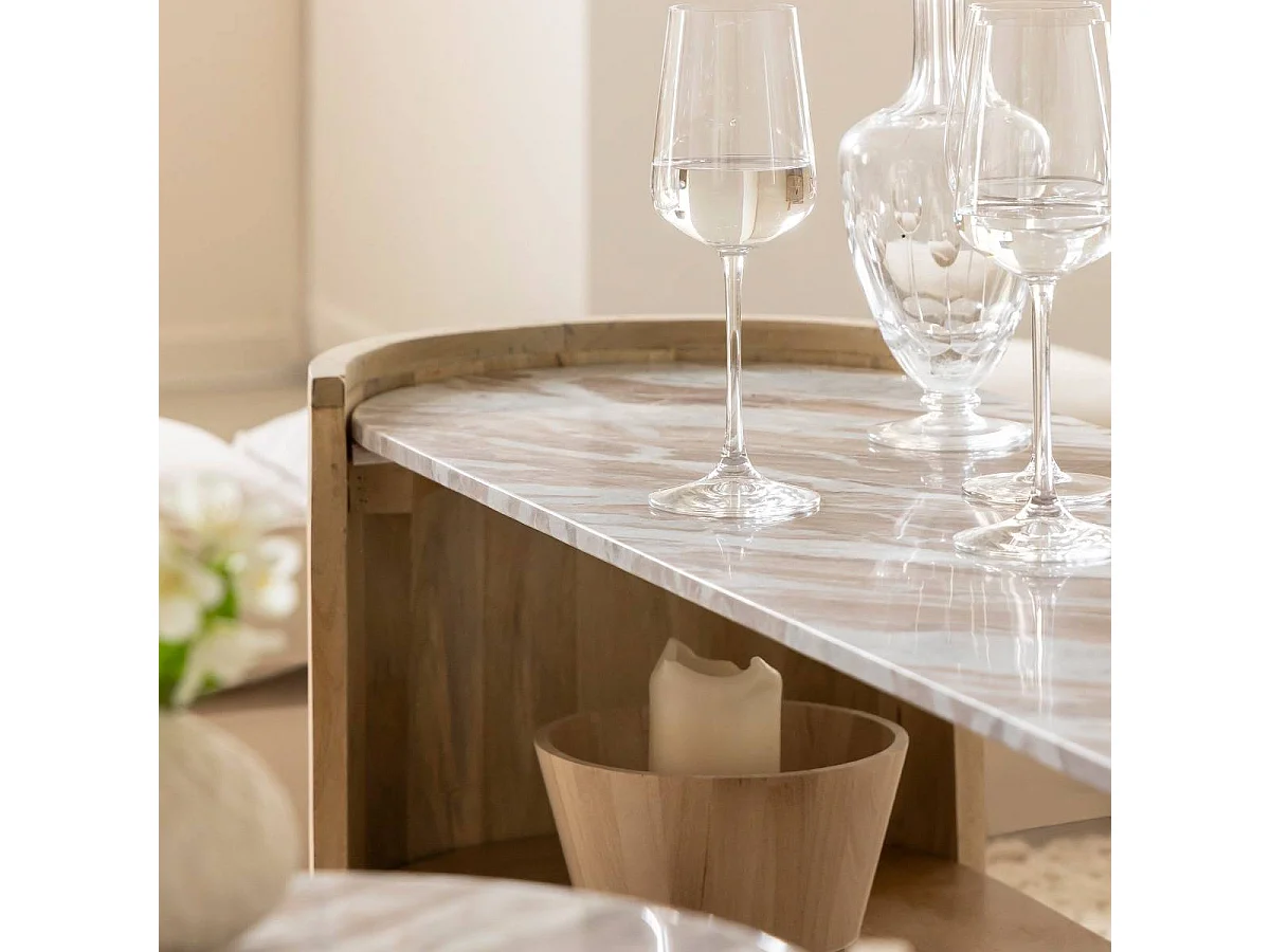 Mesa de centro oval en madera de mango y mármol Isabella