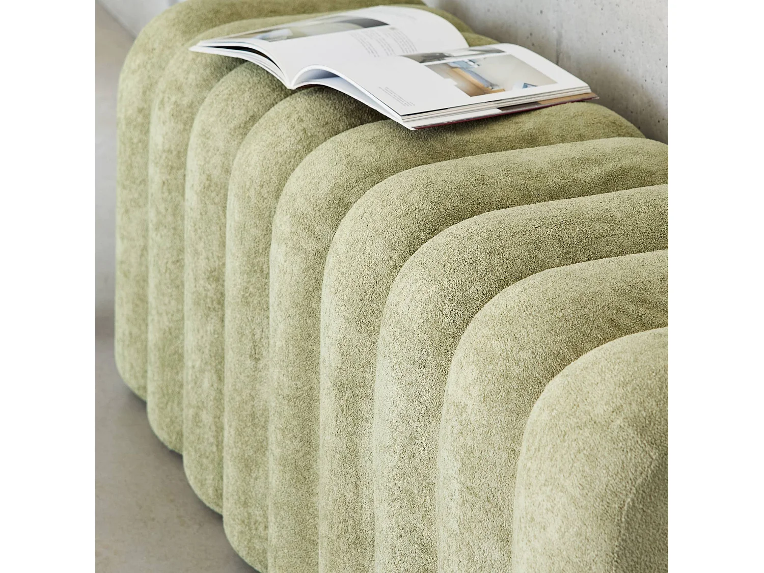 Banc. bout de lit vert contemporain en tissu