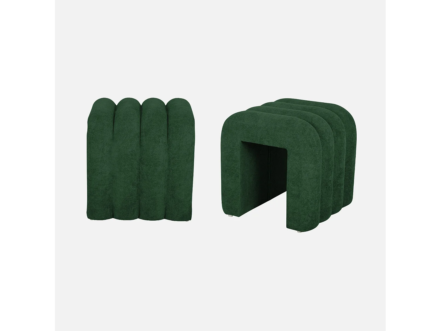 Set de 2 poufs contemporains en tissu vert foncé