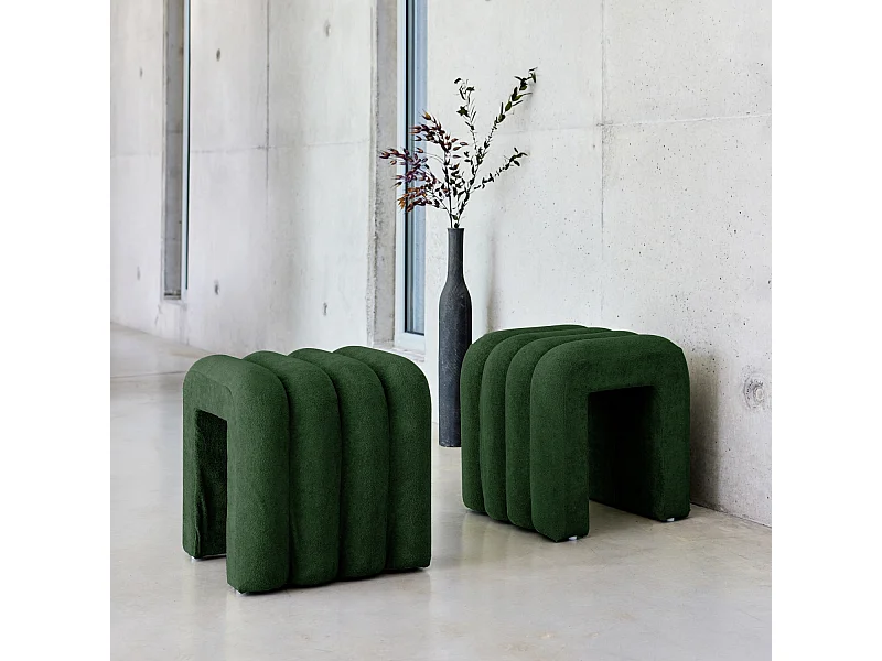 Set de 2 poufs contemporains en tissu vert foncé