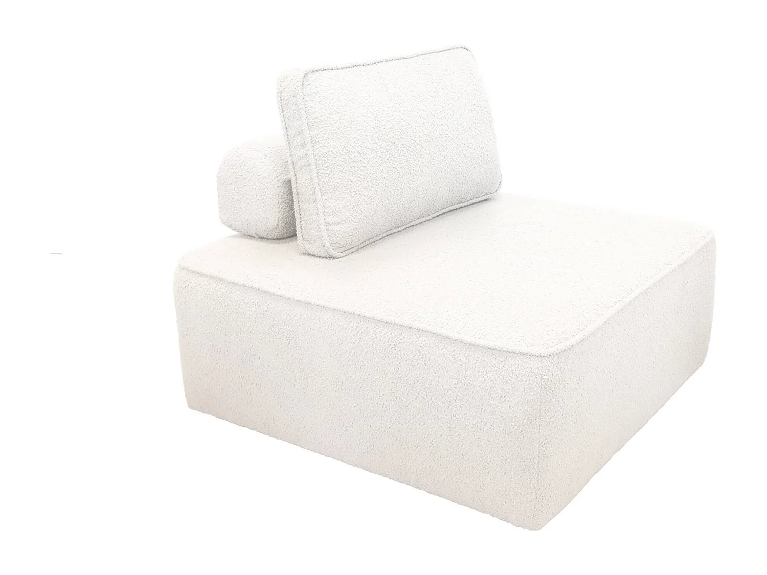 Chauffeuse pour canapé modulable tissu bouclette crème 1 place Bao. L 90 x P 90 x H 74cm