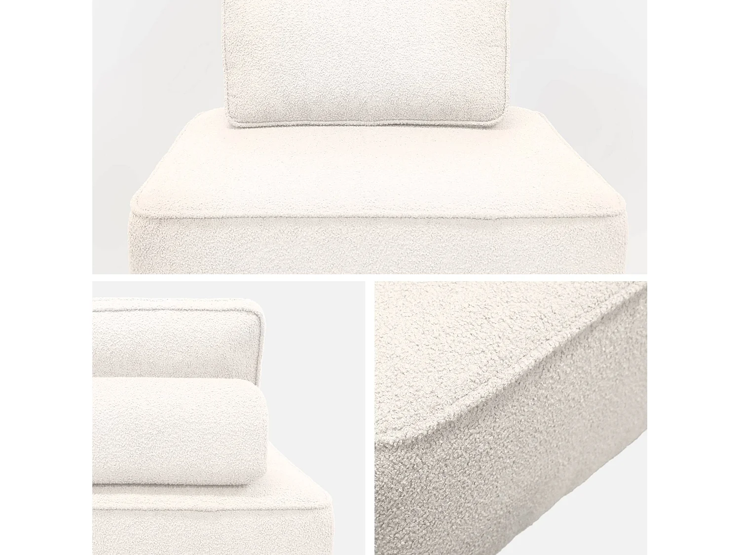 Chauffeuse pour canapé modulable tissu bouclette crème 1 place Bao. L 90 x P 90 x H 74cm