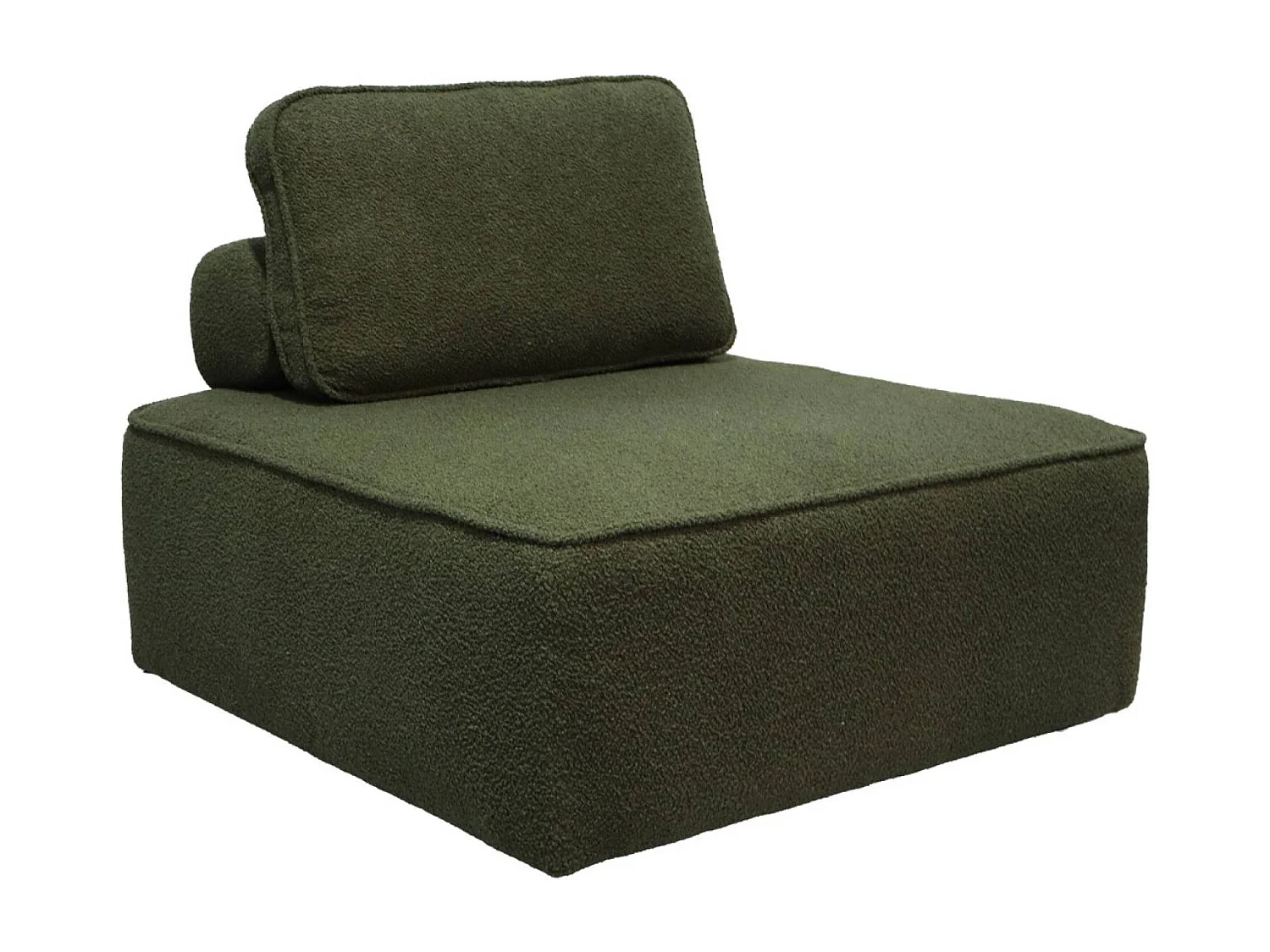 Chauffeuse pour canapé modulable tissu bouclette kaki 1 place Bao. L 90 x P 90 x H 74cm