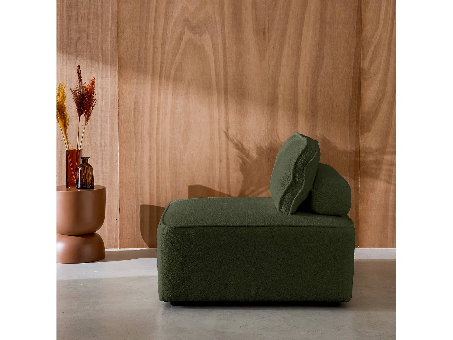 Modulo per divano modulare in tessuto bouclé, 1 posto, verde kaki