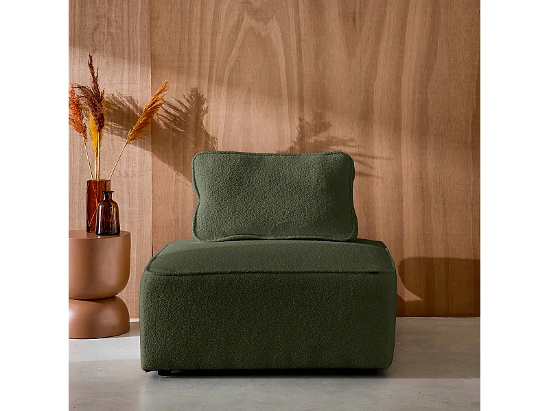 Chauffeuse pour canapé modulable tissu bouclette kaki 1 place Bao. L 90 x P 90 x H 74cm