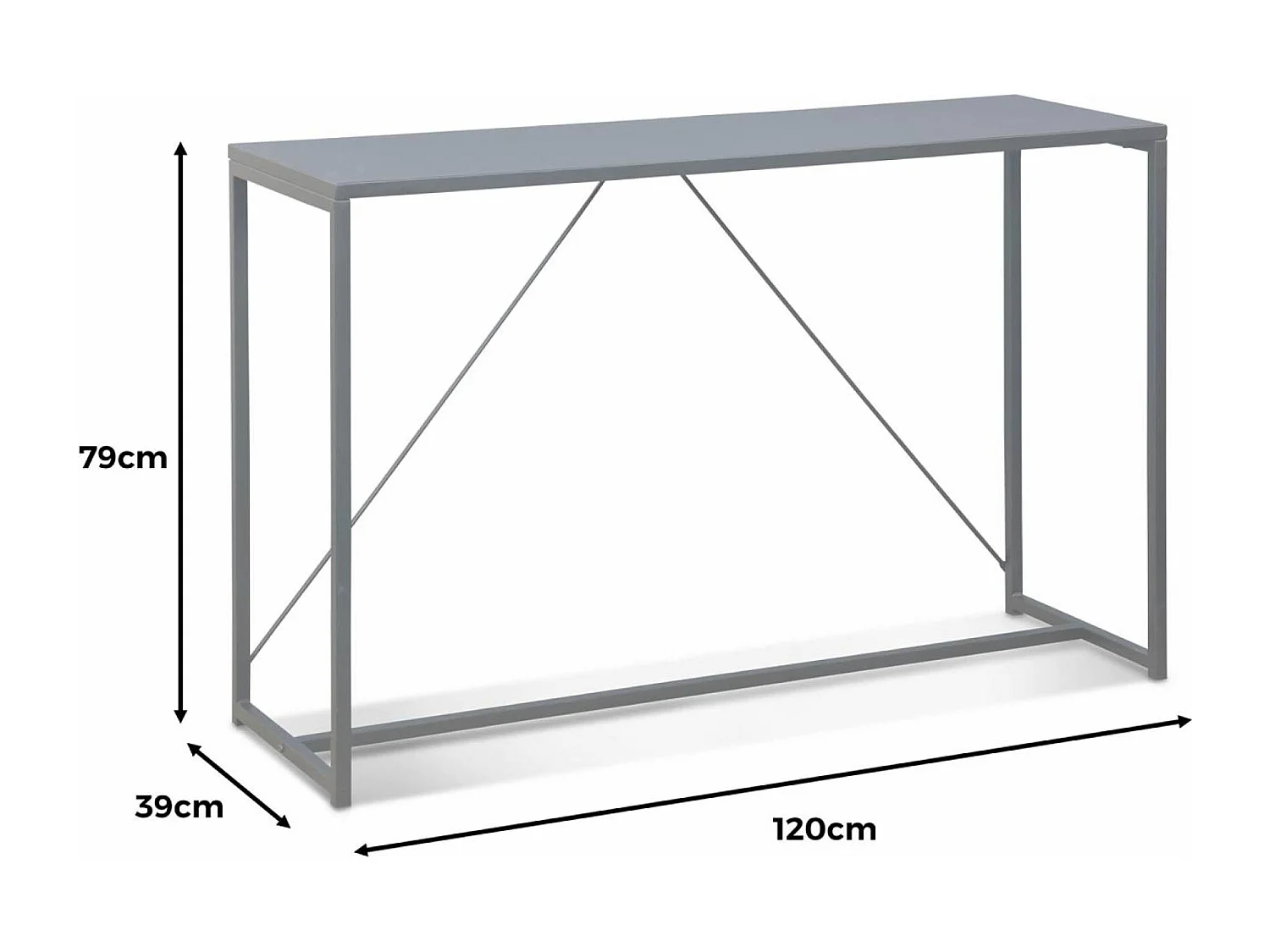 Console en métal noir 120 x 39 x 79cm - Industrielle - 1 barre de renfort