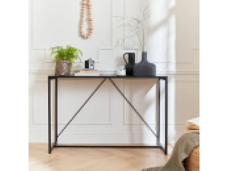 Console en métal noir 120 x 39 x 79cm - Industrielle - 1 barre de renfort