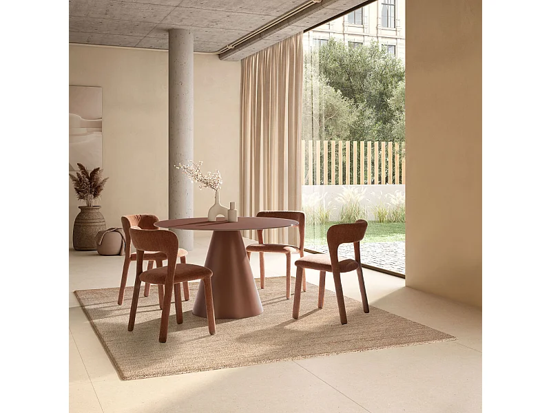 Celeste - Table à manger 4 personnes ronde en verre trempé et métal ø120cm - Marron glacé