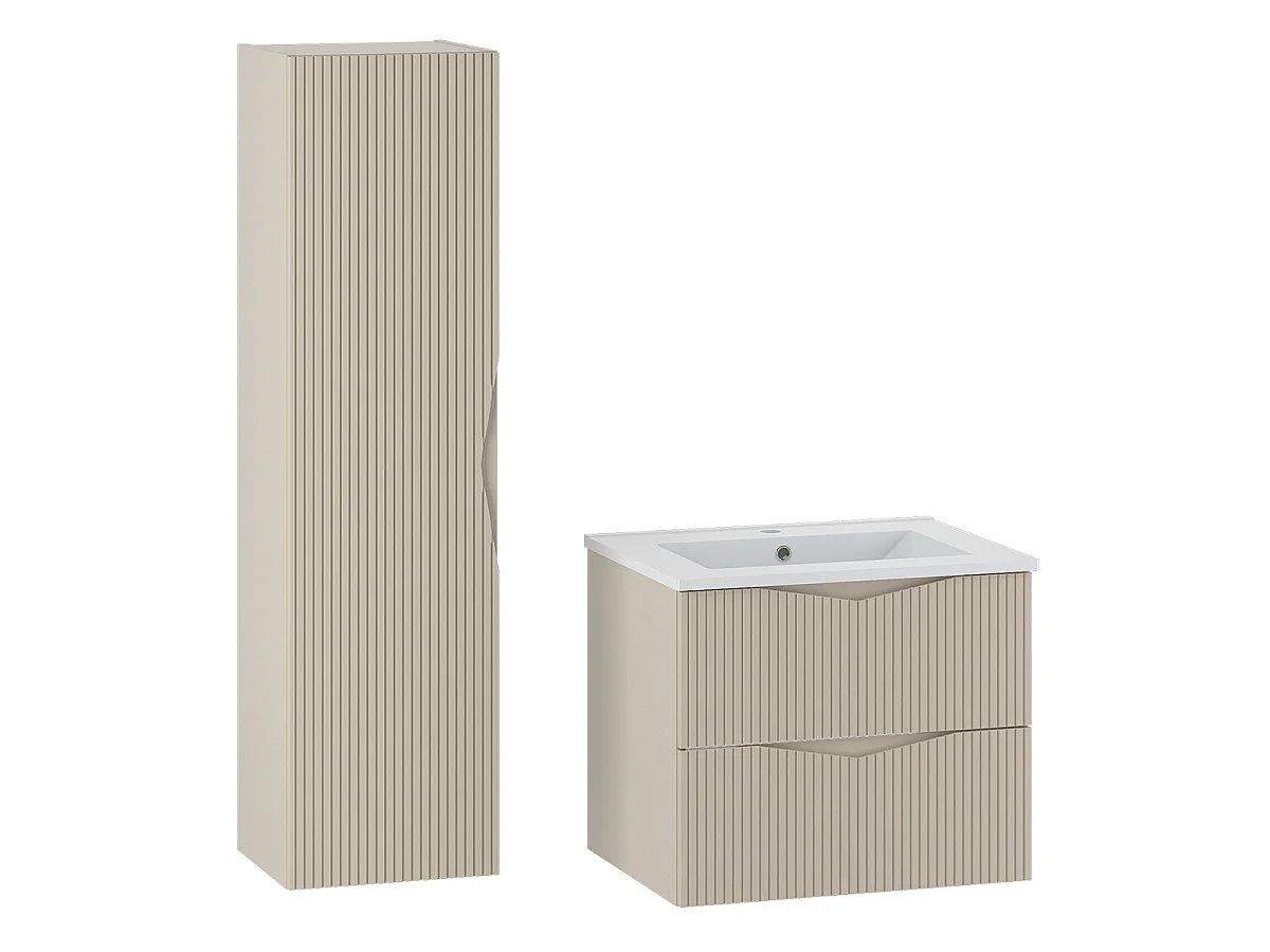 Ensemble meuble simple vasque encastrée 60cm et colonne Tao Cachemire