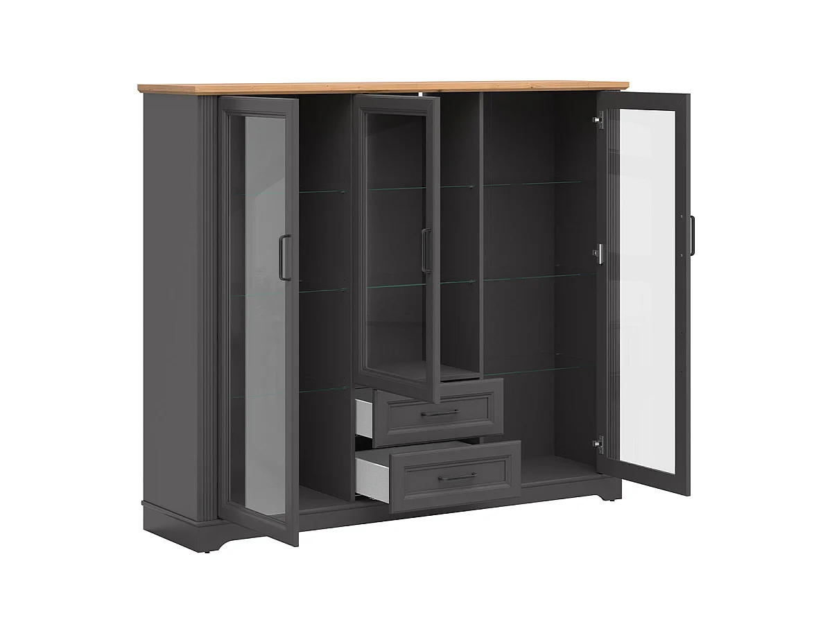 Vaisselier bas 3 portes 2 tiroirs Charlie Gris Anthracite