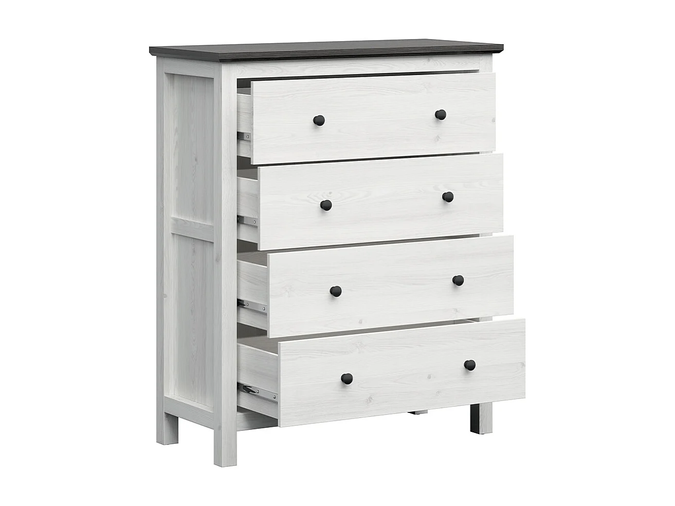 Kommode mit 4 Schubladen Duck Weiß und Dunkles Holz
