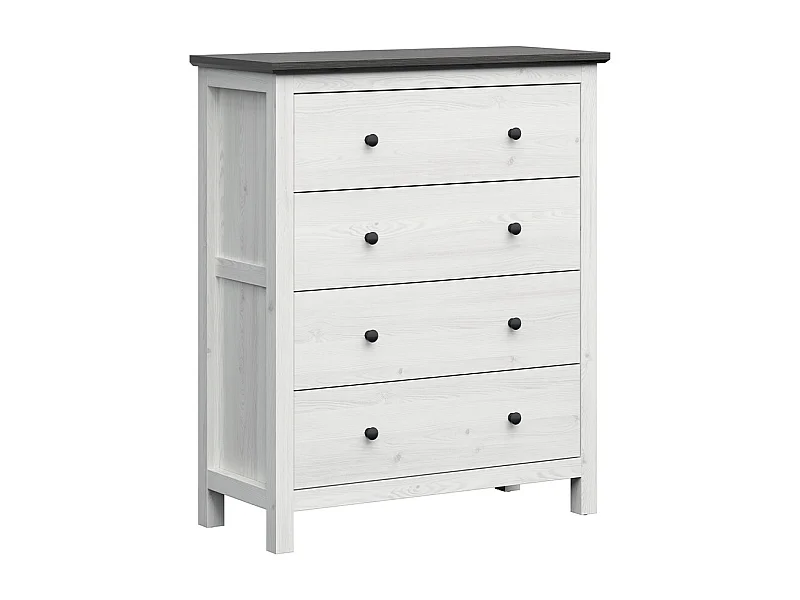 Kommode mit 4 Schubladen Duck Weiß und Dunkles Holz