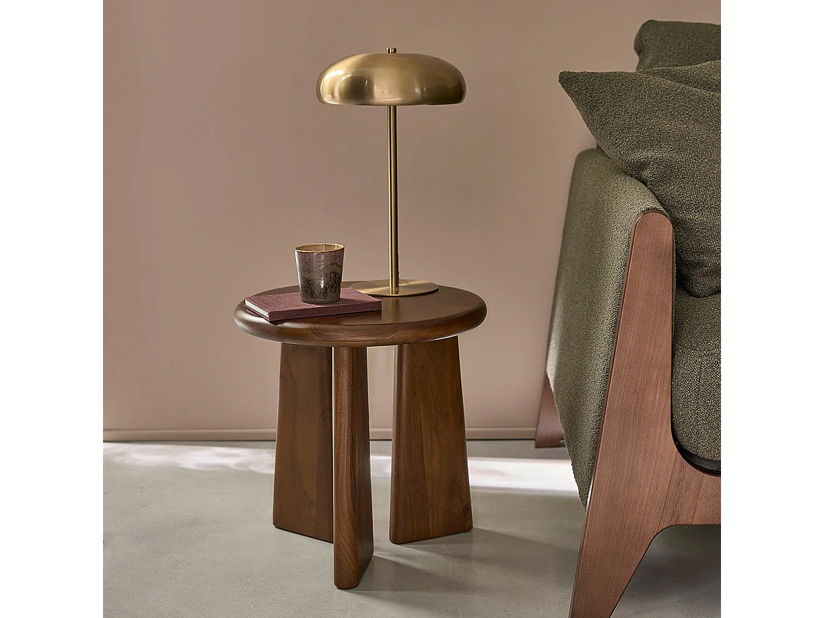 Tavolino d'appoggio rotondo in legno di acacia