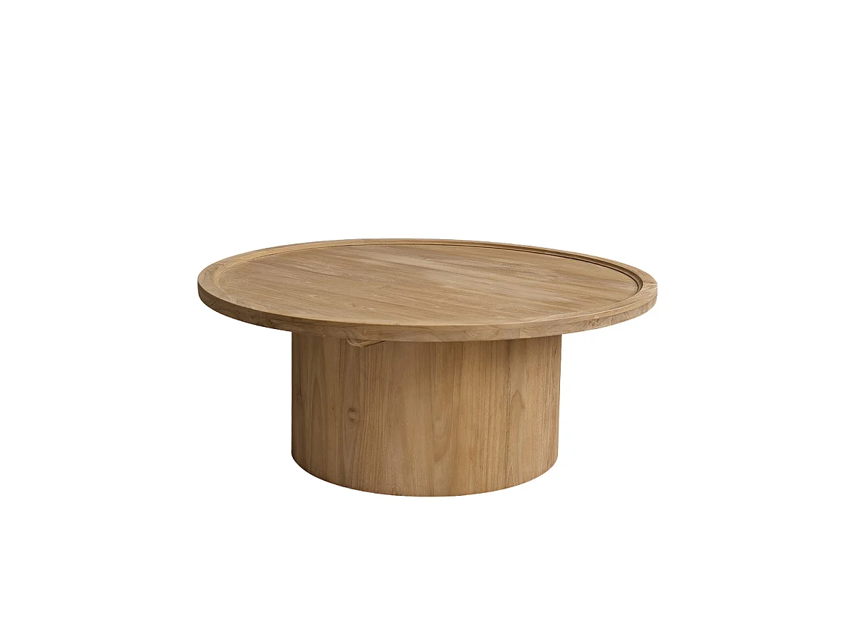 Mesa baja redonda de teca maciza