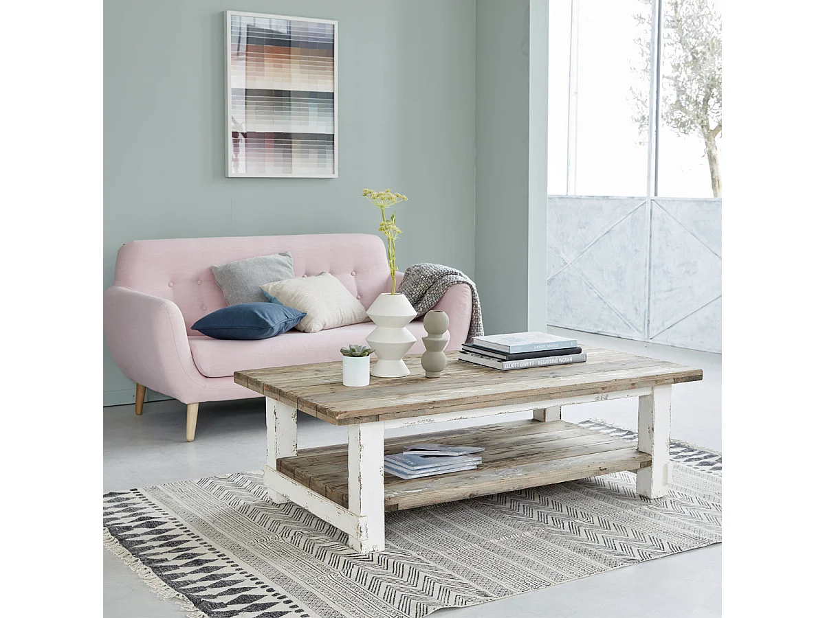 Table basse en pin recyclé massif