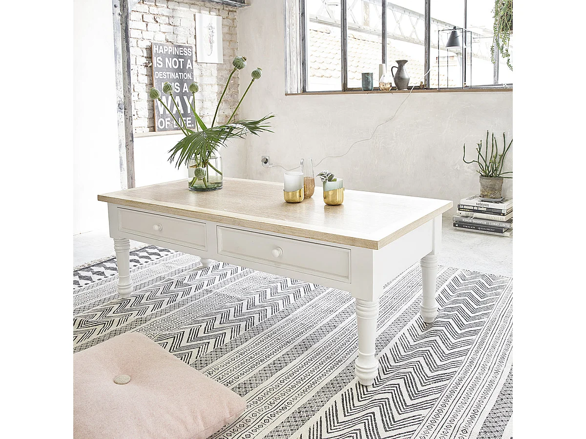 Table basse en bois d'acajou et teck 2 tiroirs