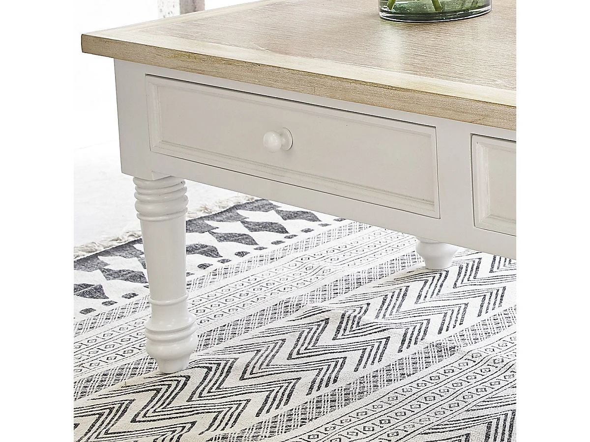 Table basse en bois d'acajou et teck 2 tiroirs