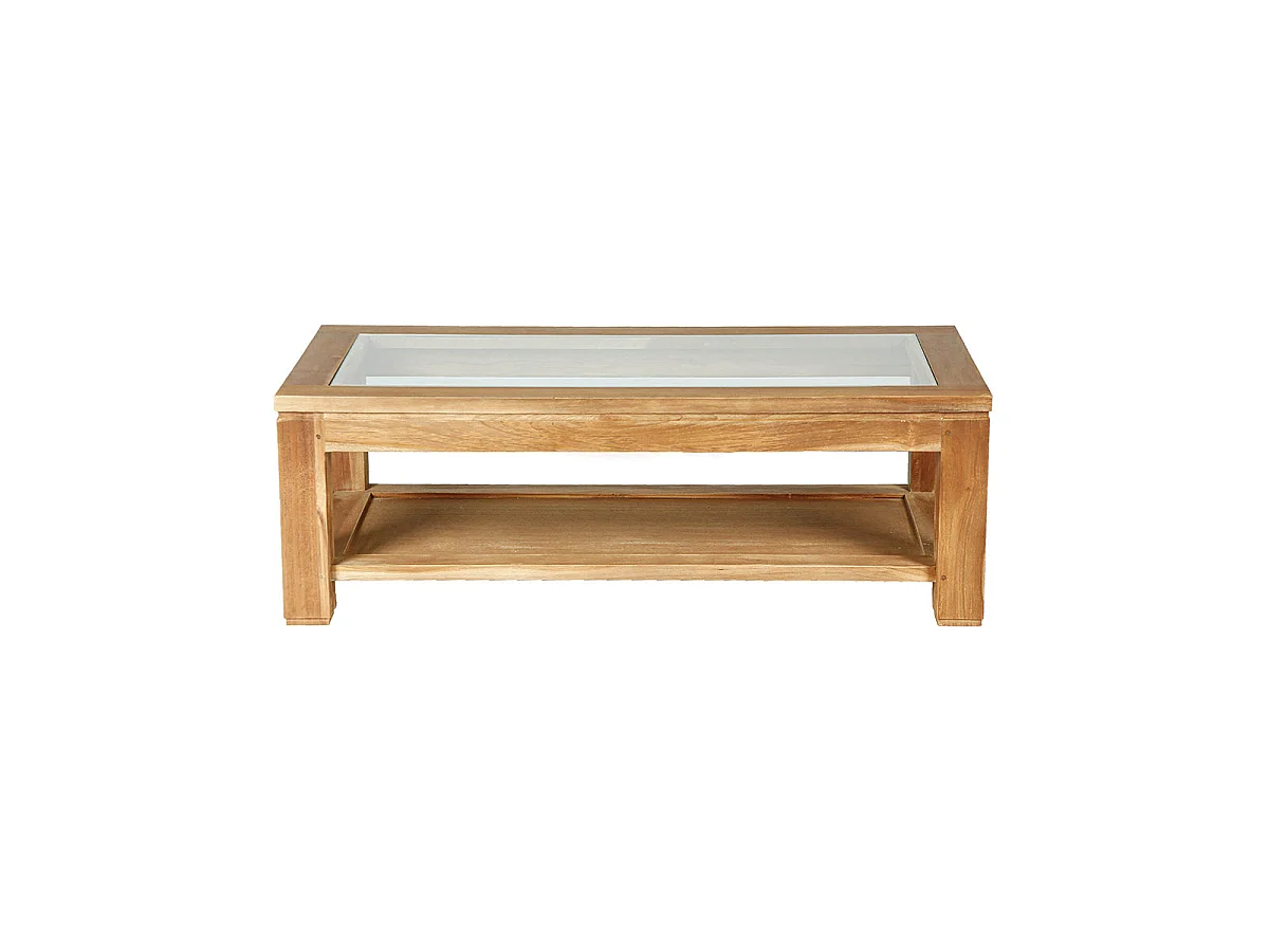 Table basse en teck massif 120 cm double plateau