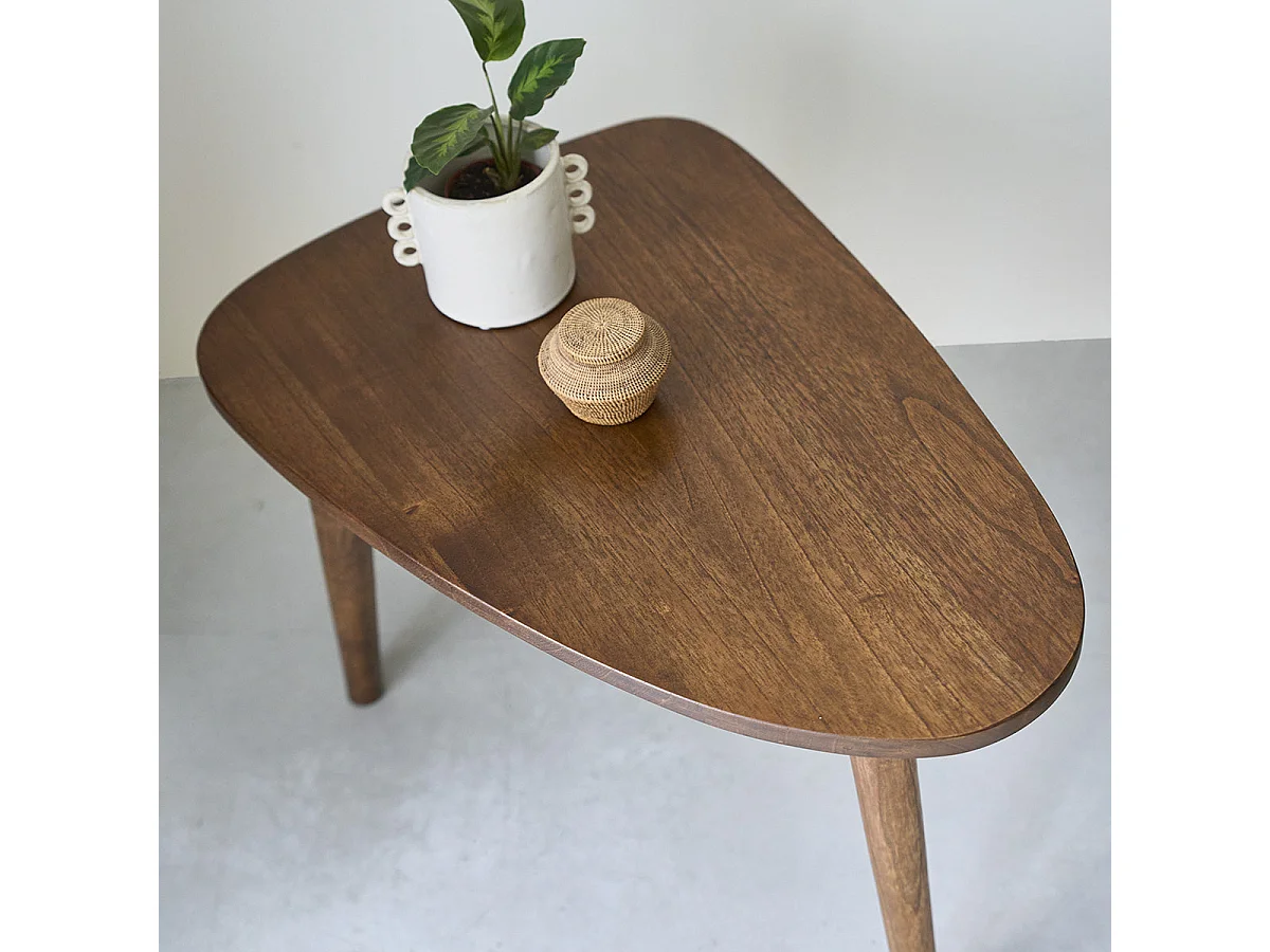 Mesa de centro de madera de mindi maciza con acabado nogal 62 cm