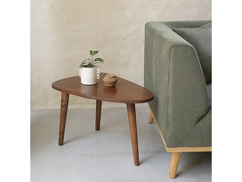 Mesa de centro de madera de mindi maciza con acabado nogal 62 cm