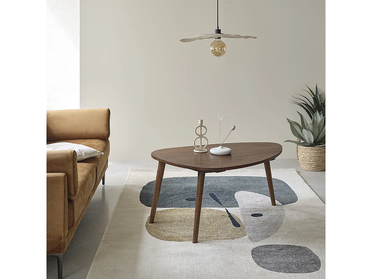 Mesa de centro de madera de mindi maciza con acabado nogal