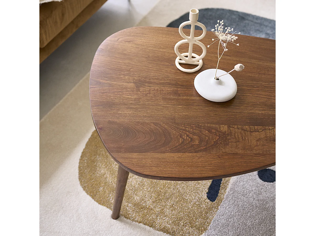Mesa de centro de madera de mindi maciza con acabado nogal