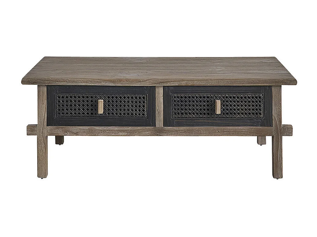 Tavolo basso rettangolare in pino massello riciclato