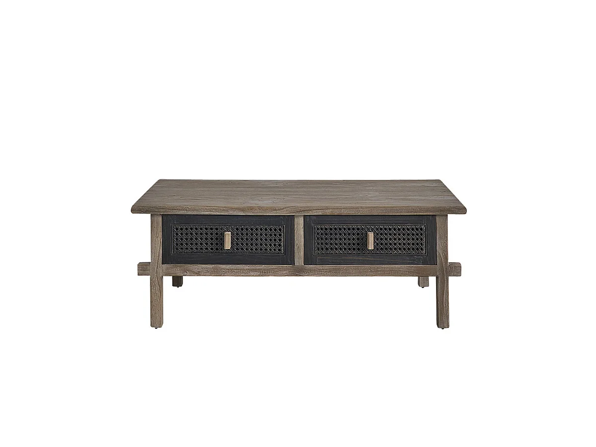 Table basse en bois recyclé massif 110 cm 2 tiroirs