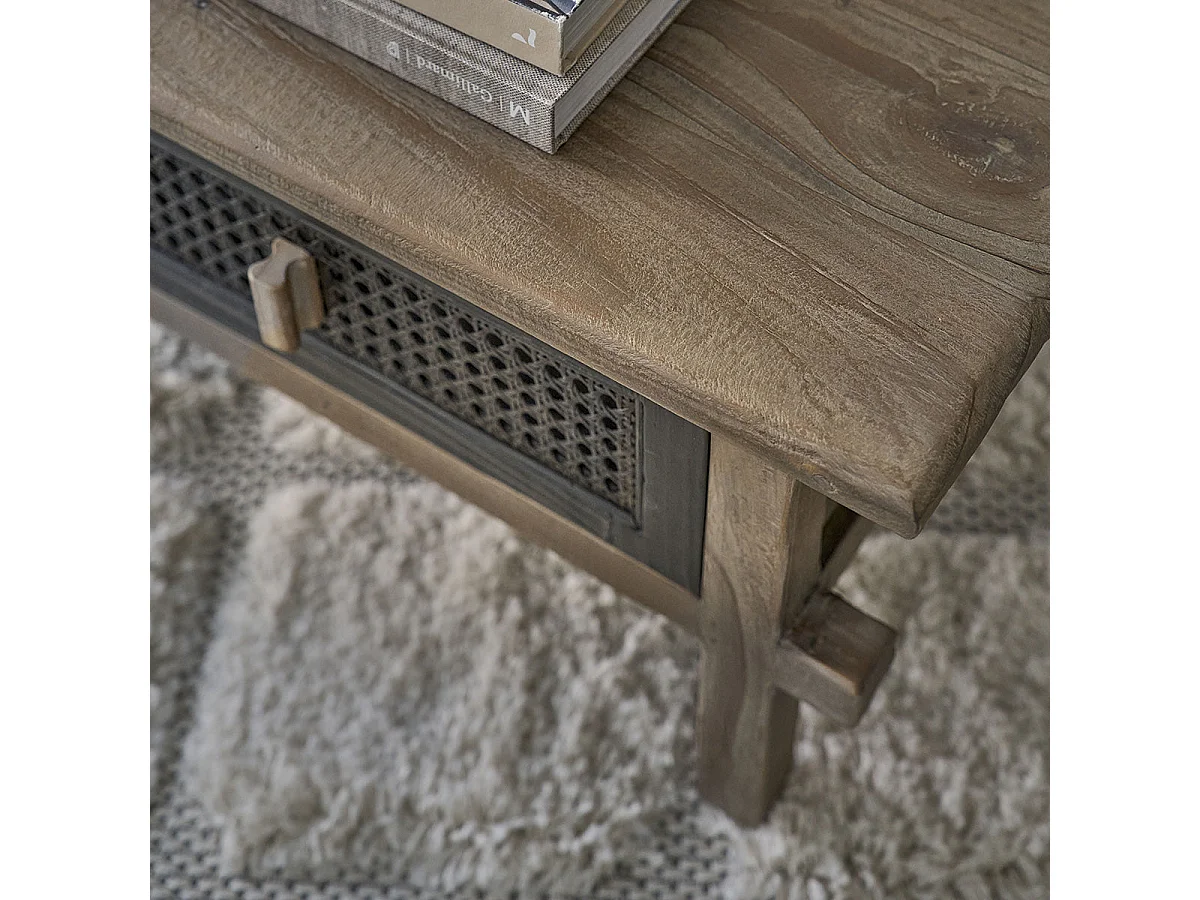 Table basse en bois recyclé massif 110 cm 2 tiroirs