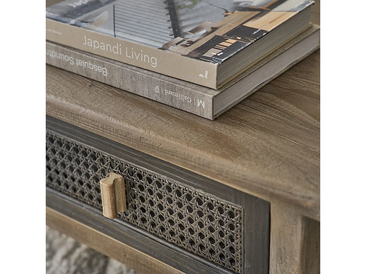 Table basse en bois recyclé massif 110 cm 2 tiroirs