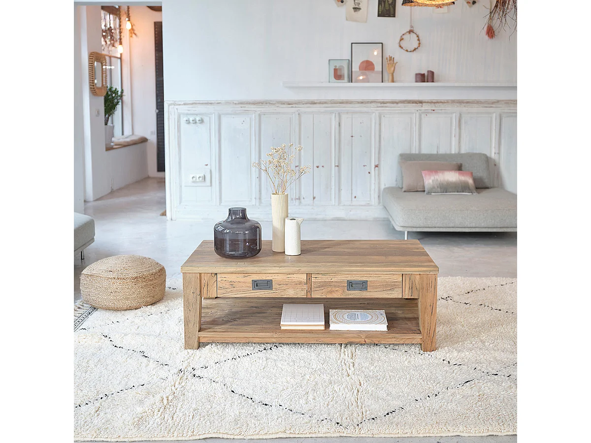 Table basse en bois de teck recyclé 120 cm