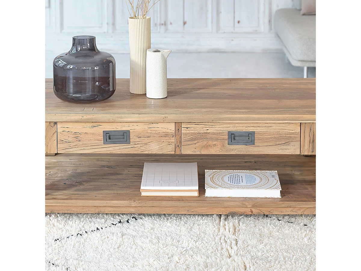 Table basse en bois de teck recyclé 120 cm