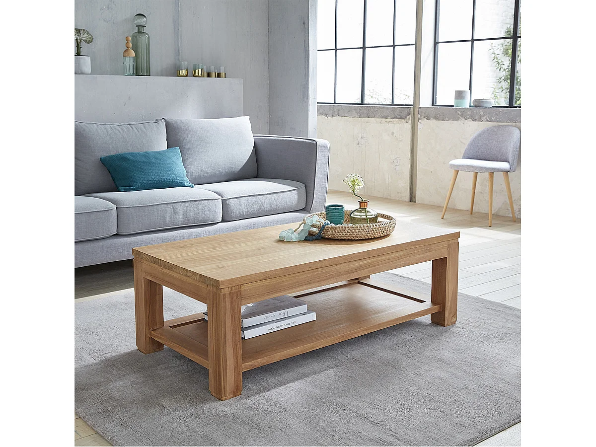Table basse en teck massif double plateau 120 cm