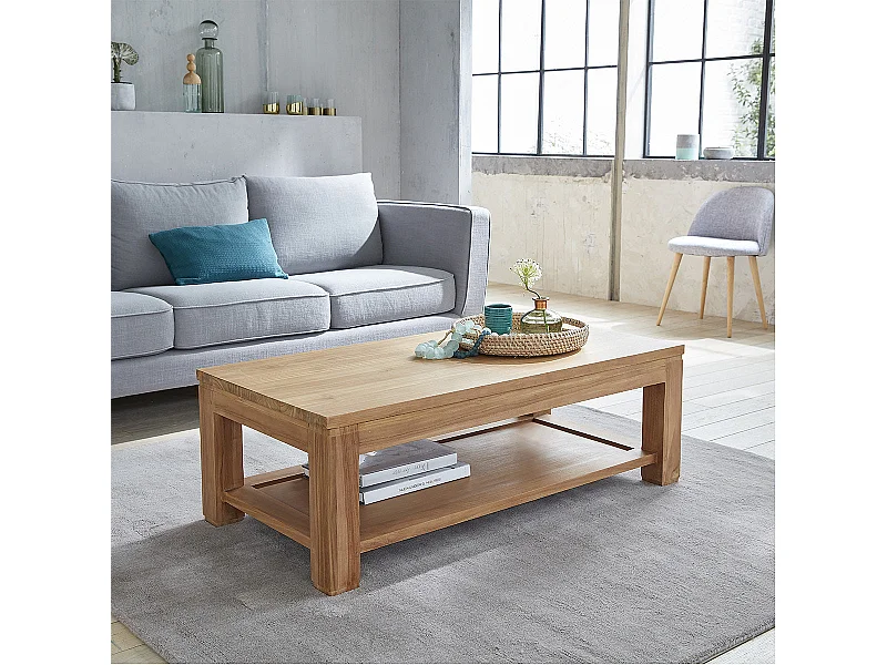 Table basse en teck massif double plateau 120 cm
