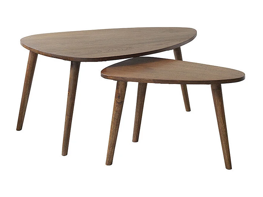 Lot de 2 tables basses gigognes en mindi massif finition noyer